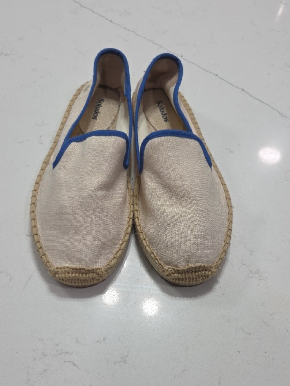 Soludos Cream Espadrilles with Blue Trim Sz8 Gentle Used - Picture 2 of 9
